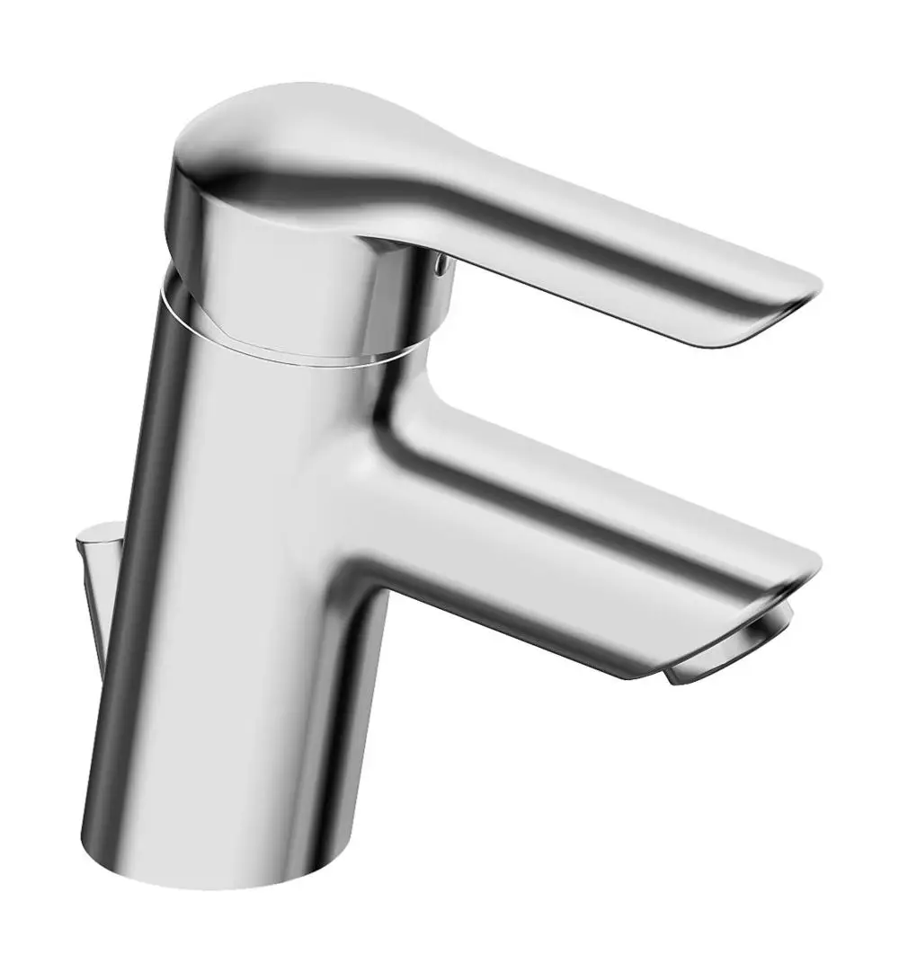 Einhebelmischer aus Chrom mit seitlichem Hebel. Produkt von HANSA, geeignet fürWaschtische mit Zugstangenablaufgarnitur.